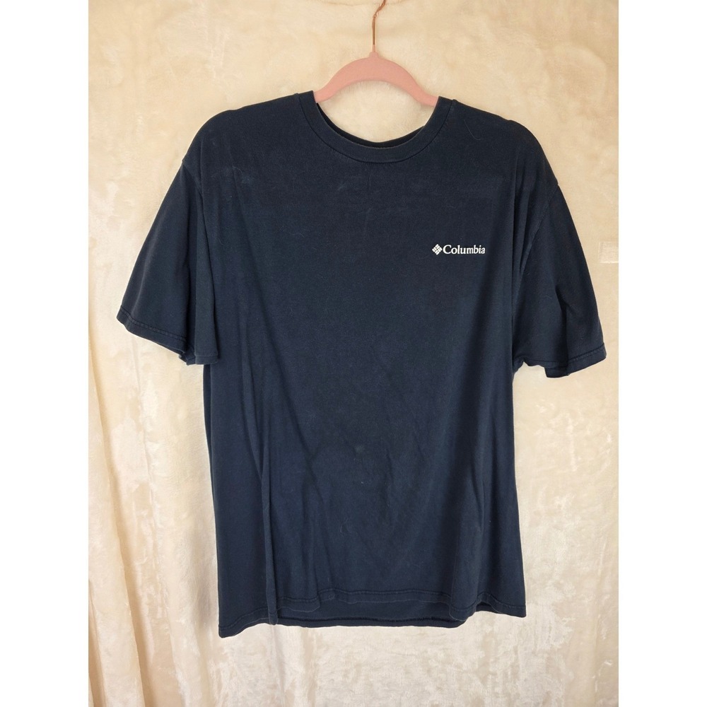 Columbia Mens‎ XL Navy Blue Graphic T-Shirt Mountain Back Print Cotton Tee